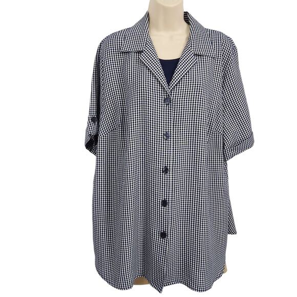 Maggie Barnes 2-in-1 Button Blouse Women's Plus Size 20W Checkered Short Sleeve - Picture 2 of 11